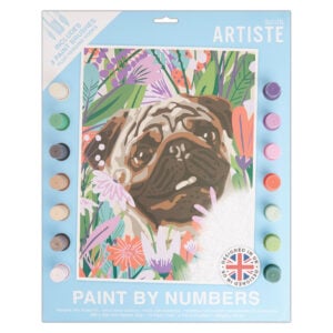 Paint By Numbers – Floral Pug – 14 colours” 3 brushes