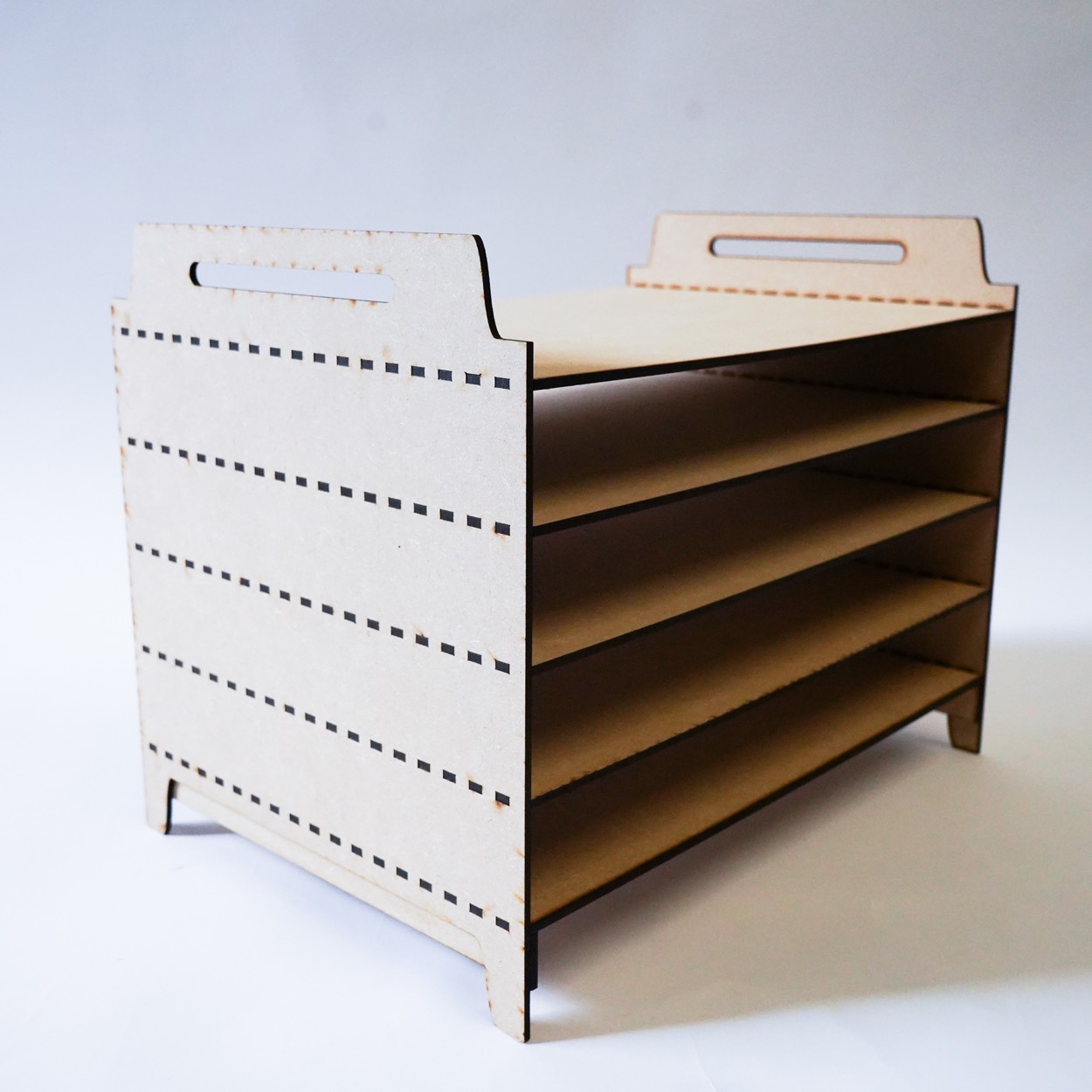 Opposite angle of the A4 print drying rack showing shelves and interlocking joints