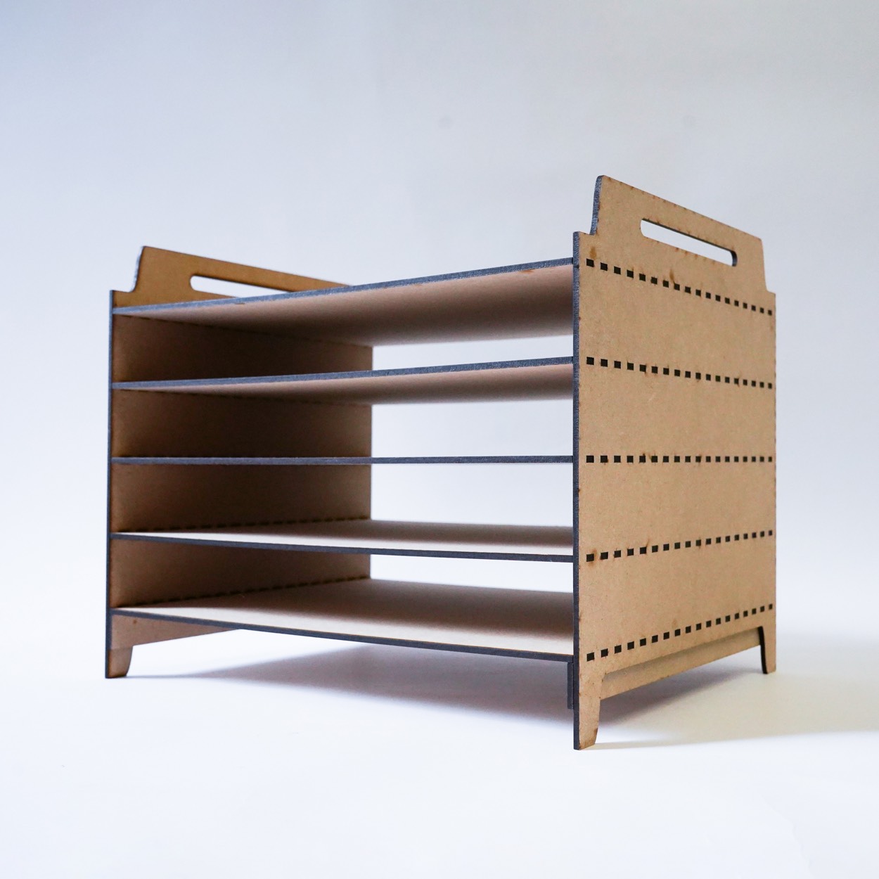 Low front view of the five-shelf A4 print drying rack