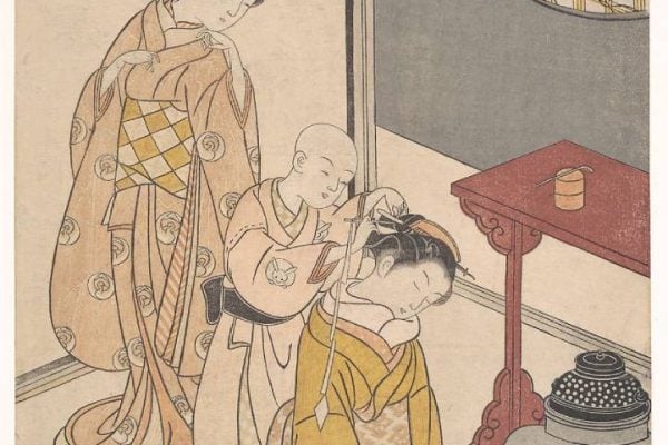 Suzuki Harunobu Night Rain at the Double-Shelf Stand