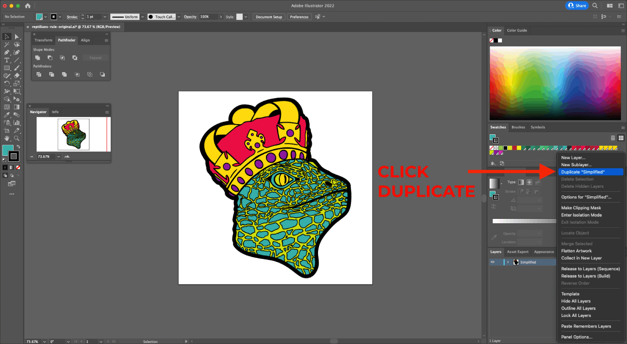 Duplicating layer in Adobe Illustrator step 2.